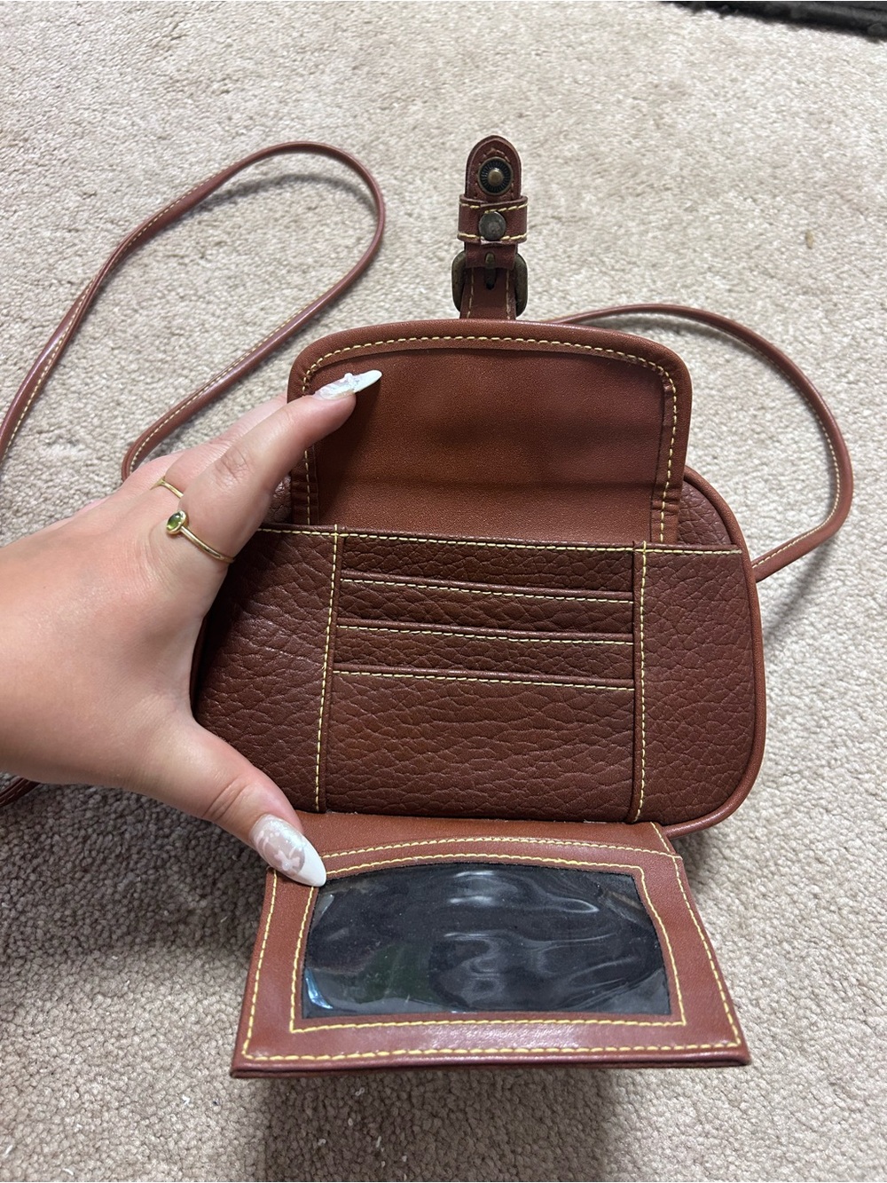 Esprit Chestnut Brown Pebbled Leather Crossbody Bag - Picture 2 of 3